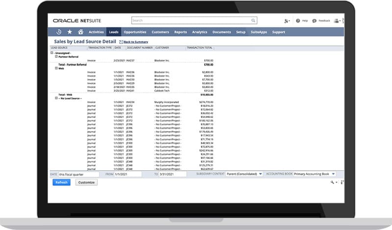 NetSuite’s Lead Reporting and Analytics dashboard