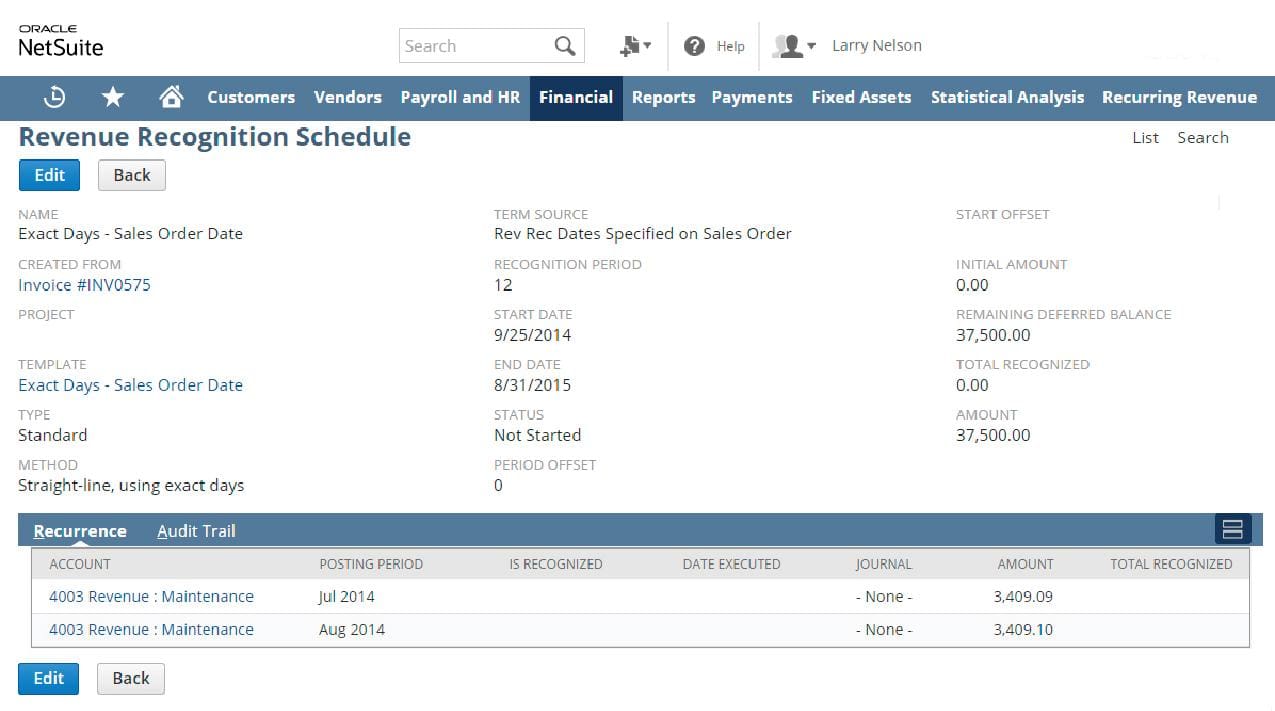 revenue recognition schedule