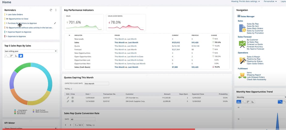 Example of Monthly Sales Dashboard. Screenshot.
