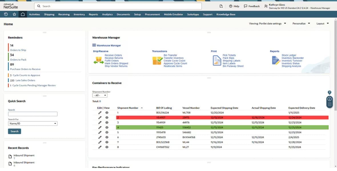 netsuite container tracking