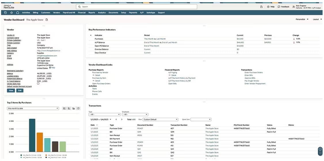 NetSuite Vendor Dashboard