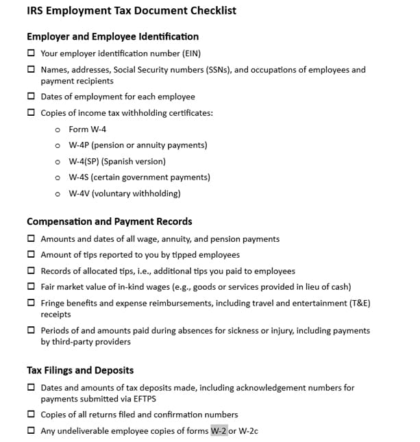 employment tax checklist