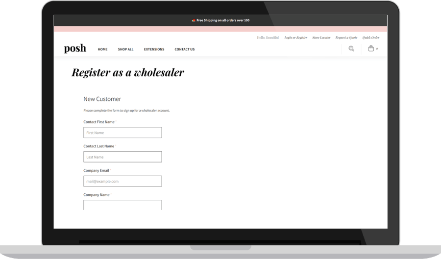 Wholesale registration page