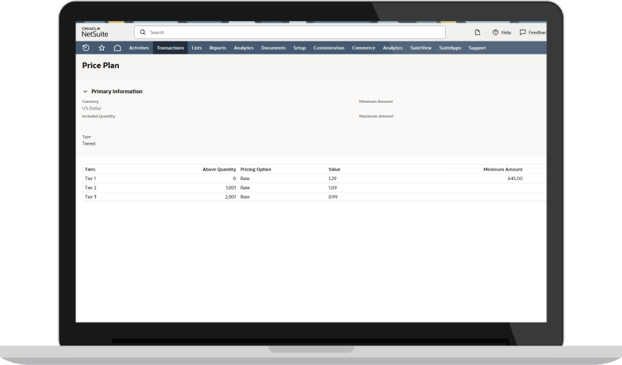 NetSuite Pricing Models Dashboard