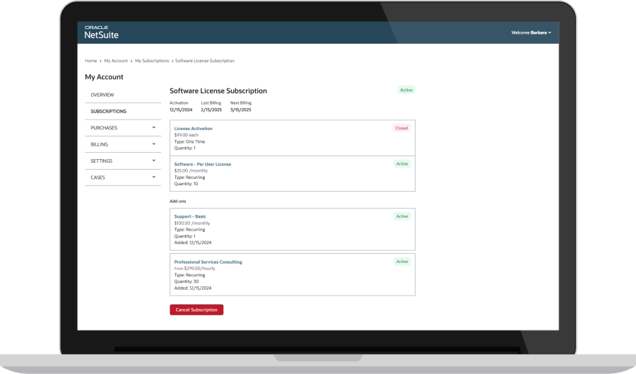 NetSuite Subscriber Self Service Dashboard