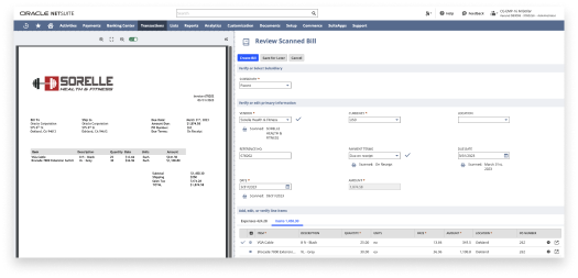 NetSuite Bill Capture dashboard