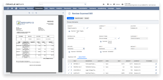 Invoice capture dashboard