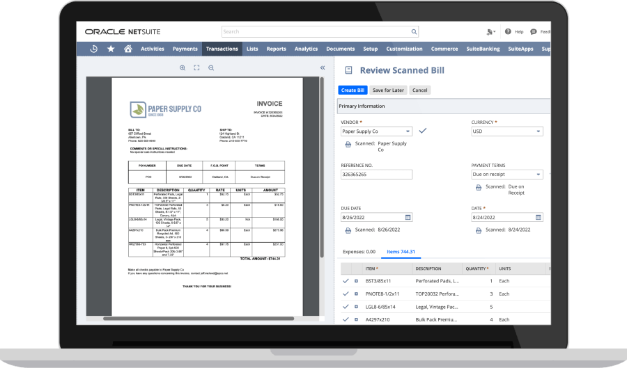 NetSuite Invoice Management dashboard