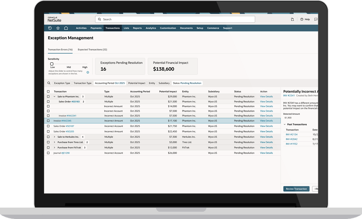 NetSuite Exception Detection