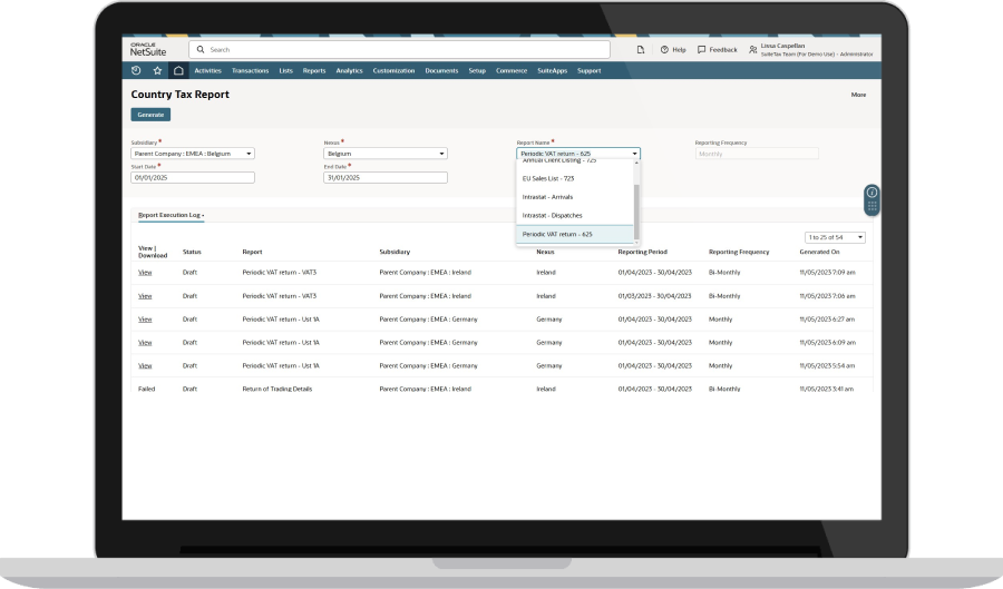 NetSuite payment file administration dashboard