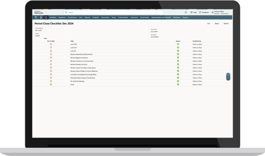 Close Management dashboard