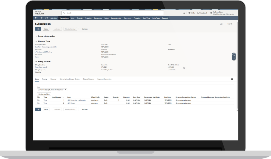 NetSuite billing dashboard