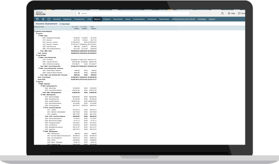 NetSuite financial reporting dashboard