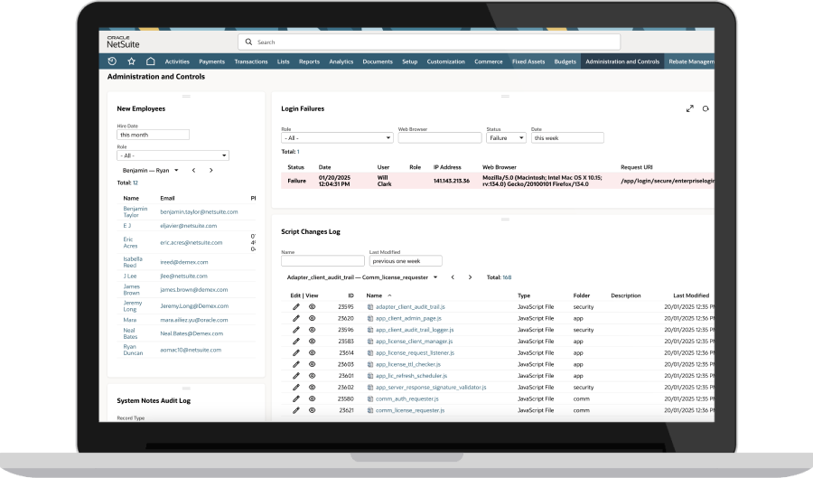 NetSuite Governance, Risk and Compliance dashboard