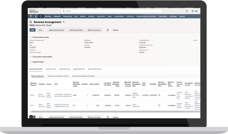 NetSuite Revenue Recognition dashboard