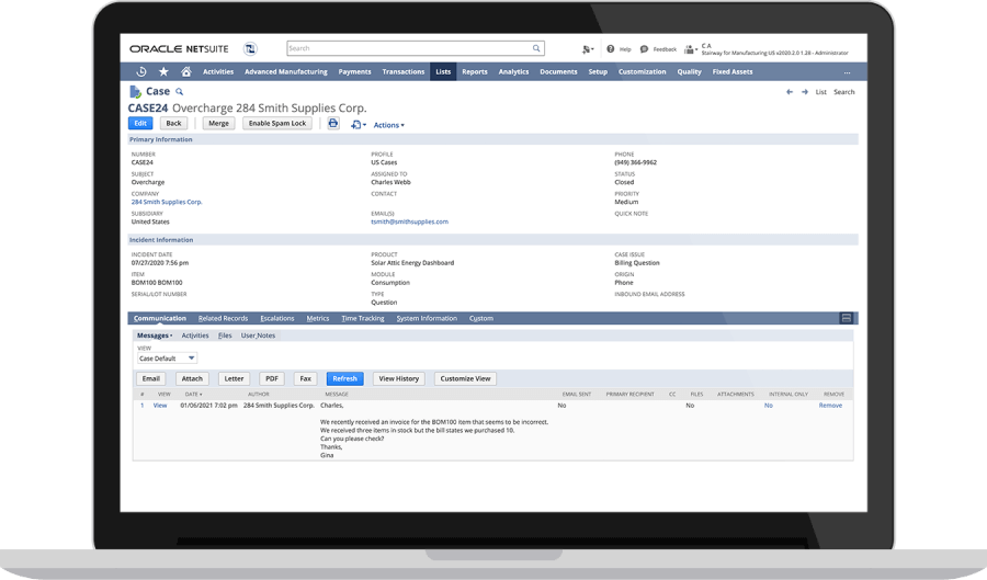 NetSuite Dashboard. Screenshot.