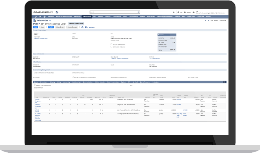 NetSuite Dashboard. Screenshot.