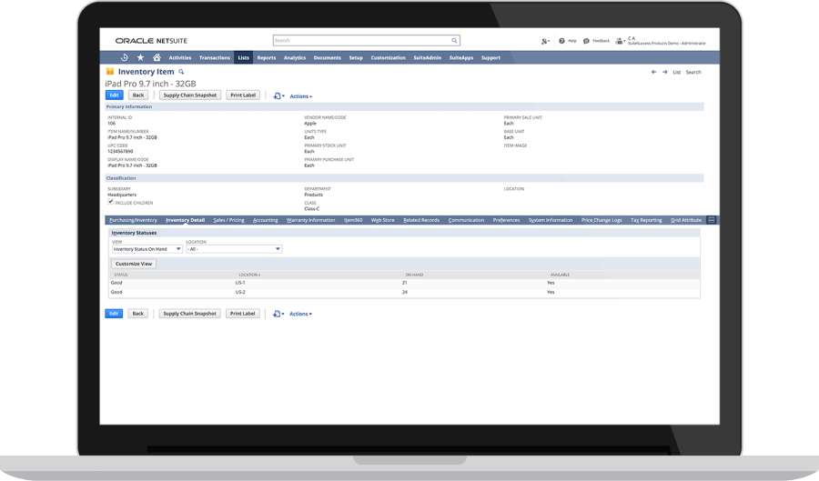 NetSuite Dashboard. Screenshot.