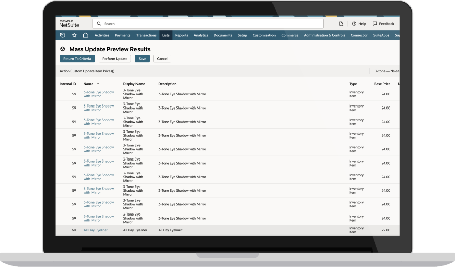 NetSuite Dashboard. Screenshot.