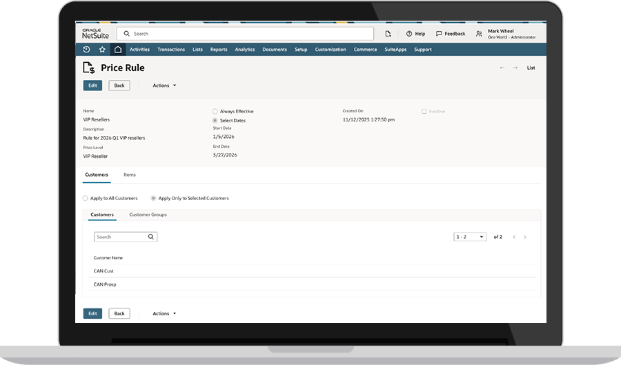 Rules based pricing Screenshot