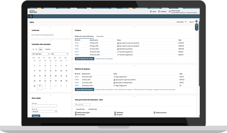 Painel de compras indiretas do NetSuite | Dashboard de Compras Indiretas
