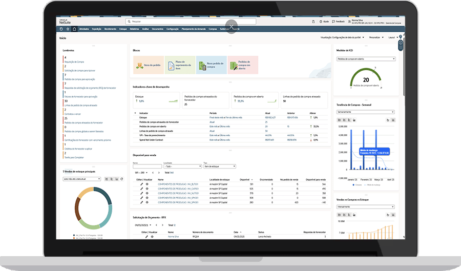 Painel de gestão de fornecimento do NetSuite | Dashboard Gestão de Fornecimento