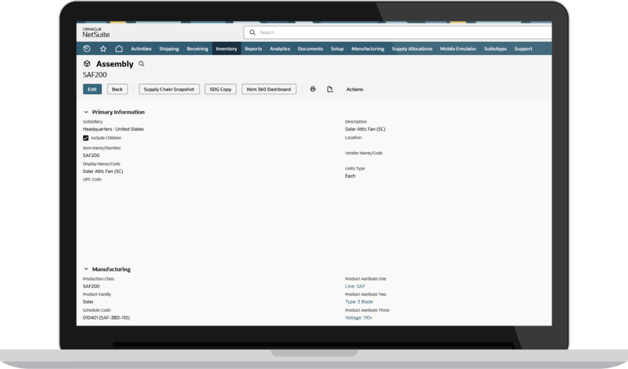 NetSuite Items page