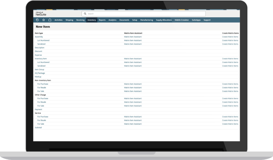 NetSuite assembly screen