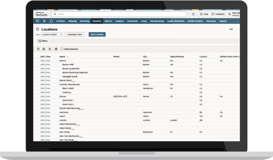 NetSuite location list page