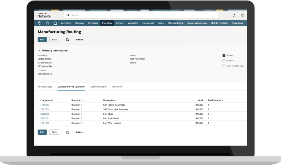 manufacturing routing dashboard