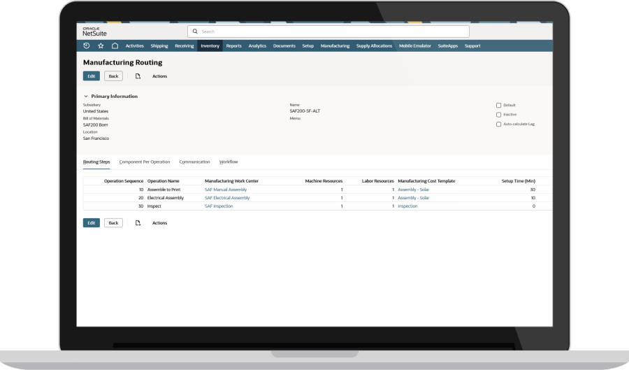 manufacturing routing dashboard
