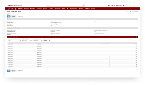 NetSuite Demand Planning screenshot