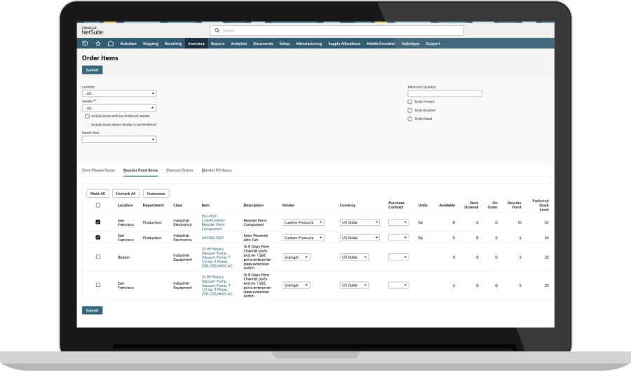 Reorder Points screenshot