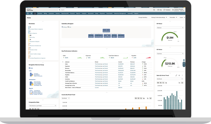 NetSuite global business management dashboard