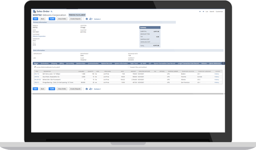 NetSuite sales order dashboard