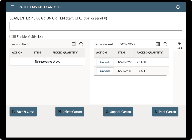 pack station dashboard