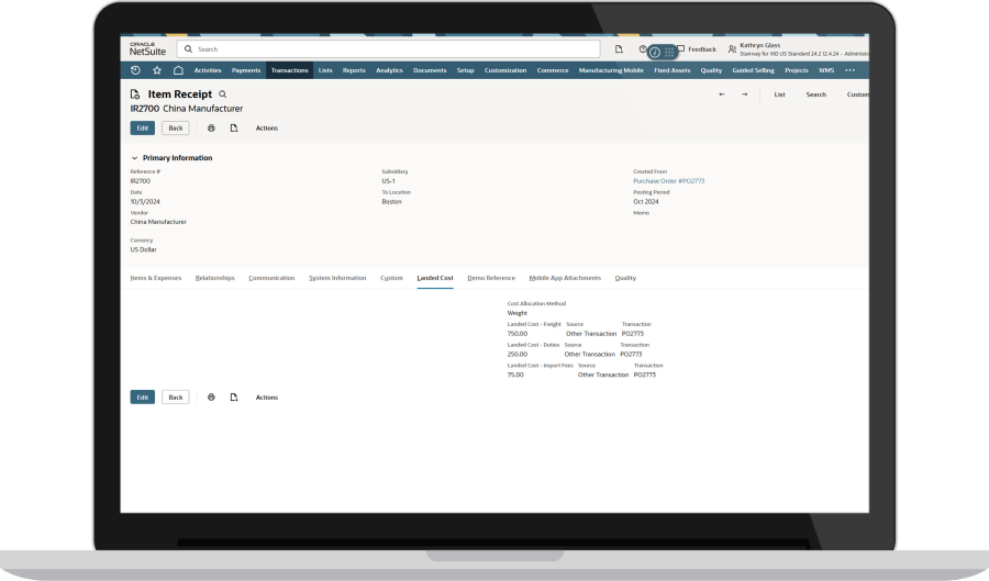 NetSuite item receipt dashboard