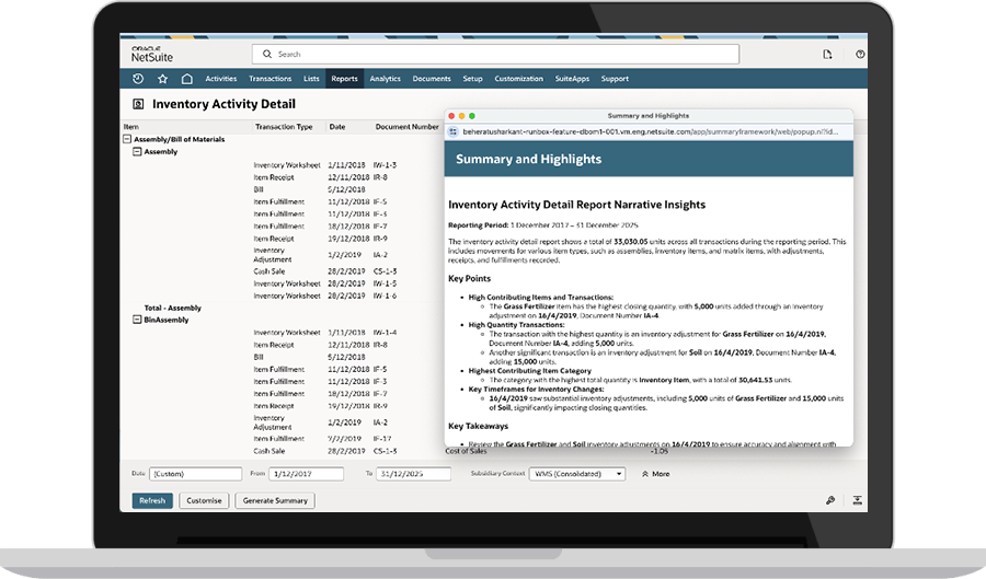 Narrative insights dashboard