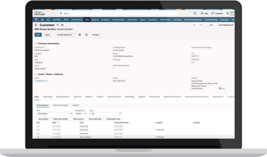 NetSuite CRM dashboard