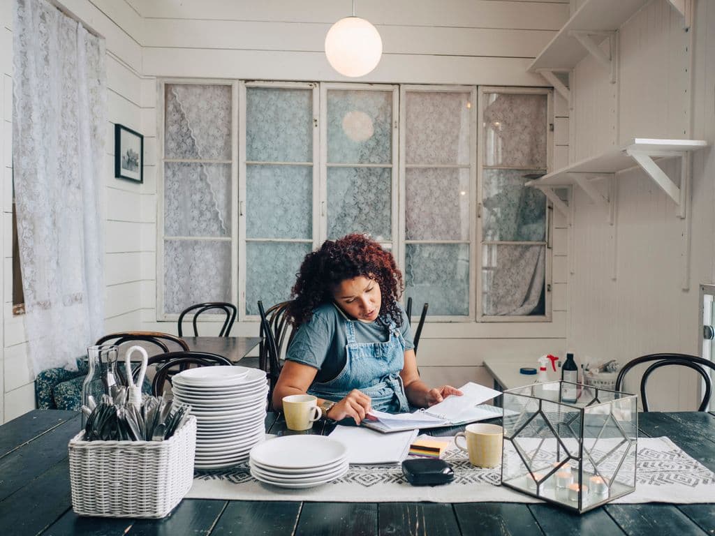 Woman working at table