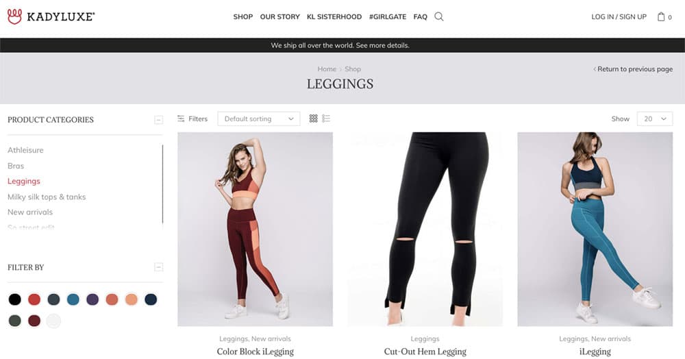 Kadyluxe products include leggings, tops and sports bras for women