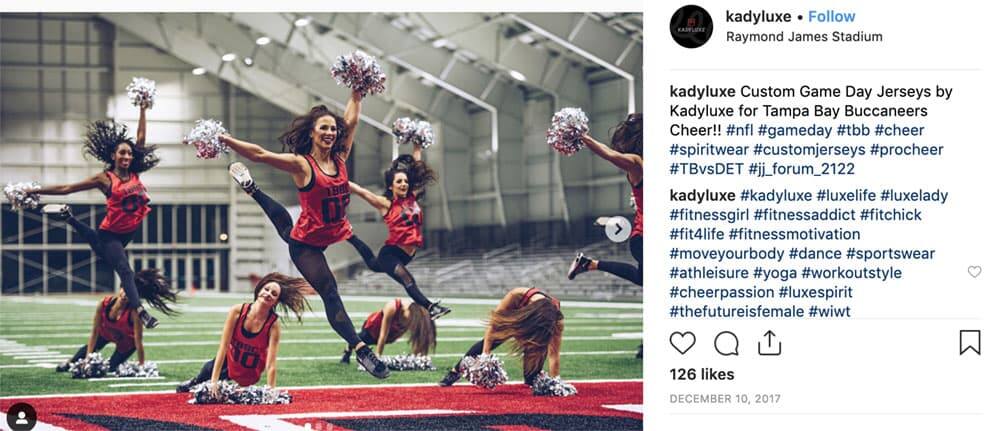 Kadyluxe made jerseys for the Tampa Bay Buccaneers cheer squad