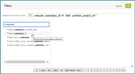 OpenAir Filter Builder for export workflows