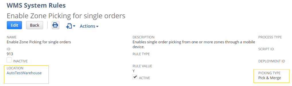 Single order zone picking instructions.