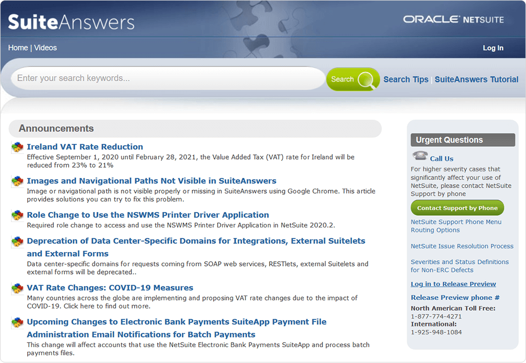 NetSuite SuiteAnswers